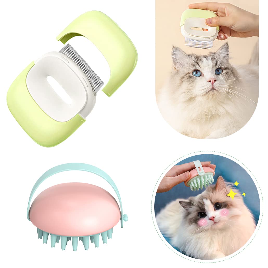 KyeeaDIY 2pcs Green Cat Grooming Comb Set Long & Short Hair Kitten Pink Massaging Shell Comb Pet Hair Removal Brush for Cats Dog Rabbit Remove Matted Fur and Tangles (2-In-1 Cat Comb)