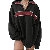 Milumia Women's Colorblock Striped Sweatshirt Drop Shoulder Half Zip Long Sleeve Loose Pullover Tops