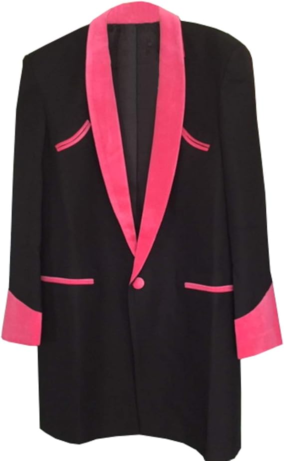 Teddy BOY Drape Jacket .Black with Pink Velvet ROLL Collar. Size 48
