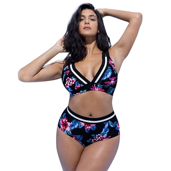 LHWY Bikini Damen Push up Pralle Frauen Blumendruck Bikini Sets Große Größe Zweiteilige Hohe Taille Mode Badeanzüge Bademode 