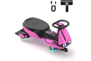 FanttikRide N10 Classic Electric Wiggle Car with Pedal, Type-C Rechargeable Battery, One-Click Detachable Mop, GlideWiz, Anti-Rollover, Flashing Wheels, Bluetooth, for Ages 3 and Up, 150 Lbs, Pink