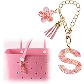 Lyreh Sequin Initial Bag Charm for Bogg Beach Bag, Resin Keychain Letter Alphabet with Tassel Accessory Decorations for Women