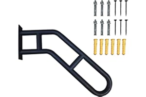Gleefurny Handrails for Outdoor Steps, 21" Wall Mounted Railings for 1-3 Steps, Stair Railing Safety Grab Bar with 2 Anti-Skid Crossbar for Garage, Porch, Garden, Yard, Stain Black (Bent 1 Pack)