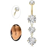 LOREMOW 14G G23 Pure Titanium Dangle Belly Button Rings for Women Hypoallergenic CZ Belly Ring Curved Barbell Navel Ring Internally Threaded Dangling Navel Piercing Jewelry 6-16MM