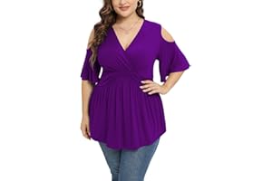TIANZHU Plus Size Tops for Women Sexy Empire Waist Dressy Short Sleeve Shirts with Cold Shoulder Detail