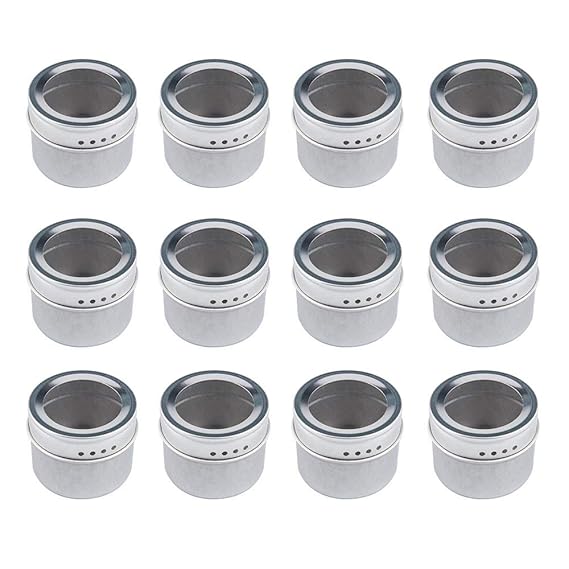 Tebery 12 Stück Gewürzdosen, Runder Magnetisch Gewürze Set, Transparente Oberseite, Swift Gießen, Magnetisch An Den Kühlschra