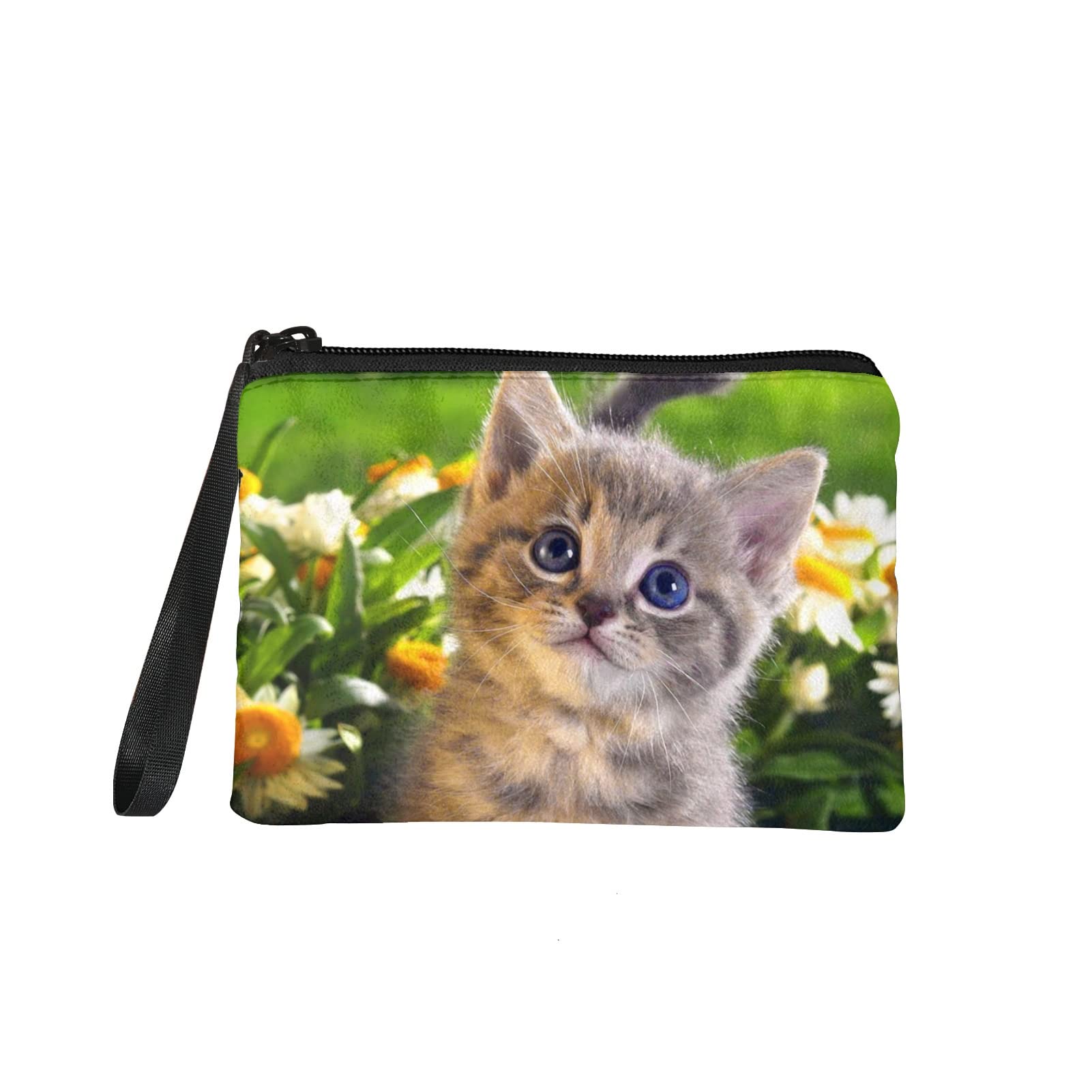 Kuiaobaty Cute Cat Coin Purse Portable Small Wallet Women Makeup Bags Lipstick Bag Girl Change Pouch with Wristlet Strap