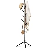 Haddockway Wooden Coat Rack Stand with 8 Hooks New Zealand Pine Adjustable Coat Standing Tree Easy Assembly for Coats, Hats, 