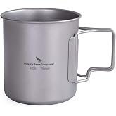usharedo Camping Mug Titanium Cup with Foldable Handle 14.3oz/420ml T-3024D | Backpacking Coffee Mug Titanium Pots Outdoor Camping Water Mugs Tableware Canteen Cup