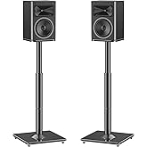 MOUNTUP Universal Speaker Stands Pair 28.3" to 37.4" Height Adjustable Floor Speaker Stands, Holds Bookshelf & Satellite Speaker Large Speaker, Up to 22LBS Cable Concealing 9.8" Plate Black MU9132-L