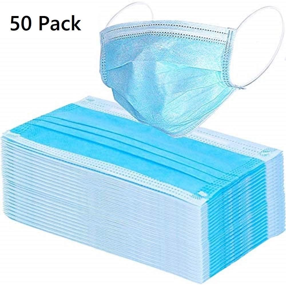 Disposable Sanitary Surgical Face Masks with Elastic Ear Loop - 50 Pack