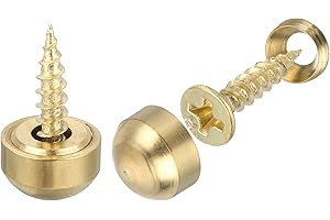 uxcell 12Pcs Brass Decorative Screws with Caps, 9mm Mirror Screws Cover Self-Tapping Screws for Furniture Fixing, Gold Tone