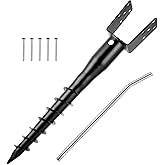 XYADX No Dig Ground Screw Anchor - Black U Shaped Post Stake for 4x4 Wood Posts, Includes Lag Bolts & 27" Rebar, for Mailbox Posts and Fence Posts Anchor, 1 Pack