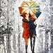 Black and Whtie Wall Art Romantic Painting of Couple with Umbrella Walking on The Tree Modern Abstract Landscape Paintings Pictures Giclee Canvas Art Print Artwork Framed Wall Decoration
