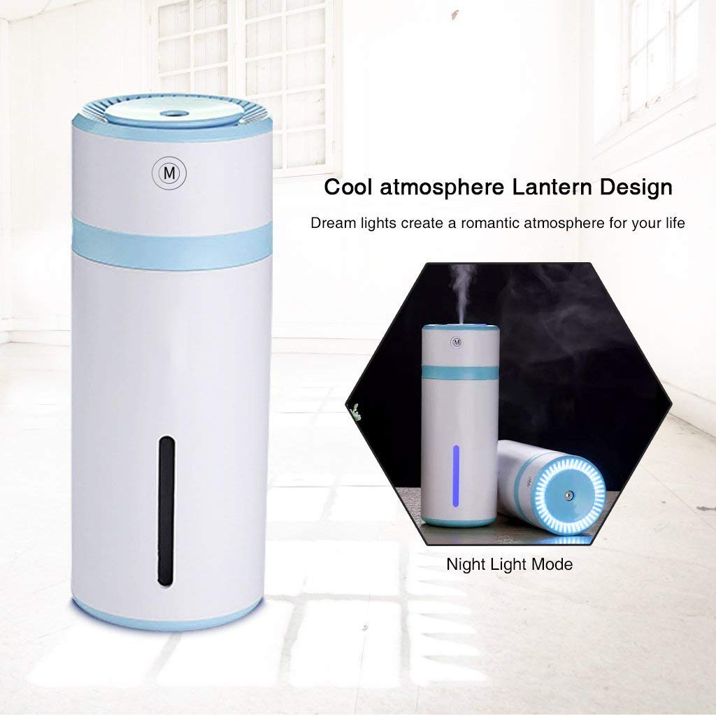 Steam humidifier 240ml, ultrasonic mini USB air humidifier evaporator mini portable portable humidifier, automatic off, bedroom office with led lights