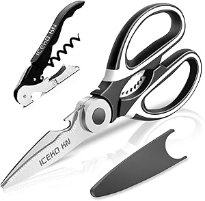 Heavy Duty Kitchen Scissors &Corkscrew Set,Food-Grade Stainless Steel Kitchen Shears,Ultra Sharp Multifunctional for Cutting Poultry/Meat/Chicken/Herbs/Turkey/Pizza( with Blade Cover )