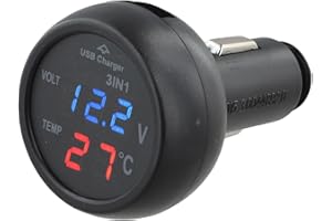 Digital Voltage Temperature Monitor, Car Charger USB Charge for Car Battery Voltmeter Thermometer 12V 24V Temp Volt Tester Mu