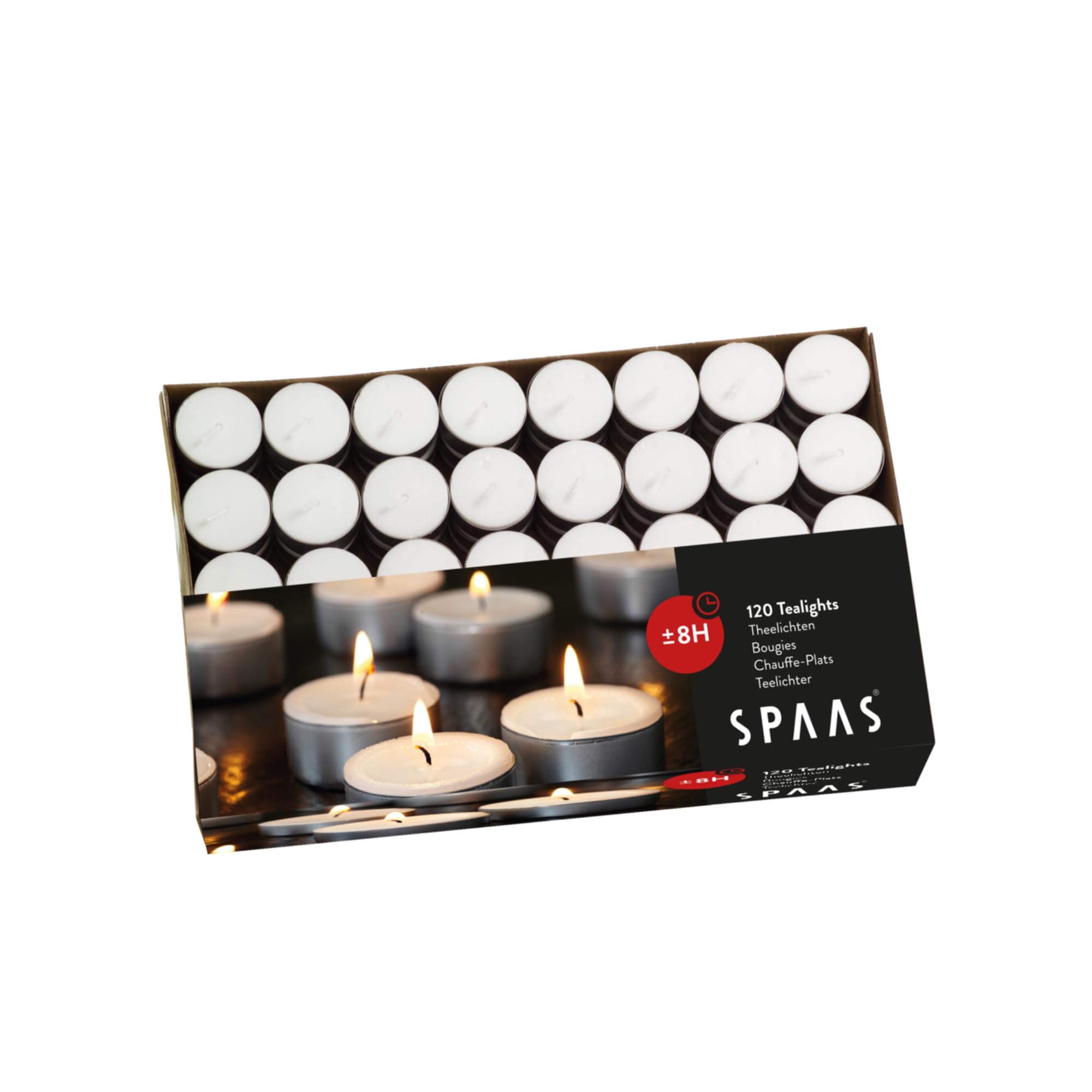 Spaas Tealights Box x120, ± 8 Hours, White