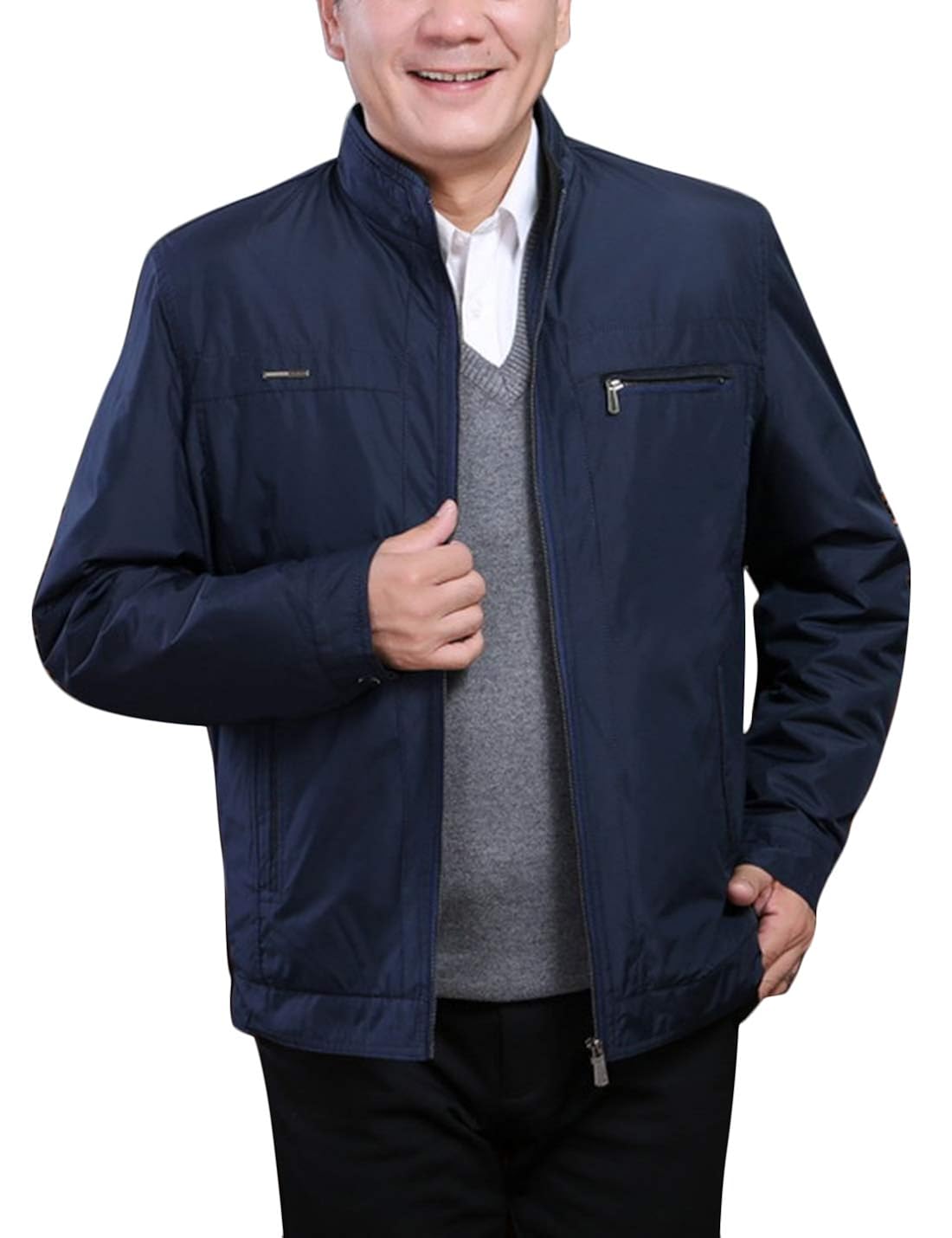 Yeokou Mens Loose Sherpa Lined Stand Collar Full Zip Windbreaker