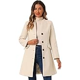 Allegra K Women's Winter Coat Elegant V Neck Collarless Single Breasted Long Pea Coats