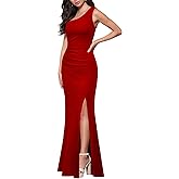 MUSHARE Women's One Shoulder Sleeveless Bodycon Mermaid high Split Cocktail Long Formal Dress