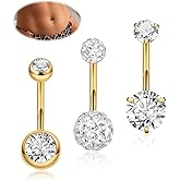 NICEIGHT 3Pcs 14G F136 Titanium Belly Button Rings for Women Cubic Zirconia Curved Barbell Navel Ring Hypoallergenic Crystals Belly Rings Sparkly Disco Balls Belly Piercing Jewelry 6-16MM