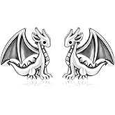 925 Sterling Silver Dragon Highland Cow Axolotl Horse Penguin Fox Manatee Pig Bunny Earrings Stud Hypoallergenic Cute Animal Jewelry Gifts for Women