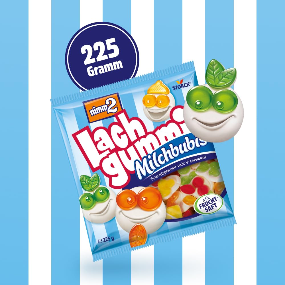 nimm2 Lachgummi Milchbubis – 1 x 225 g – Fruchtgummis mit Fruchtsaft, Vitaminen und Milch – Süßigkeit in vier Geschmacksrichtungen 2