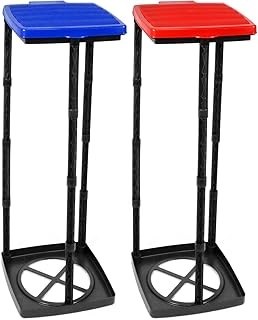 com-four® 2X Müllsackständer mit Deckel in blau und rot, Abfallbehälter in 3 Verschiedene Höhen montierbar (Deckel - blau + rot)