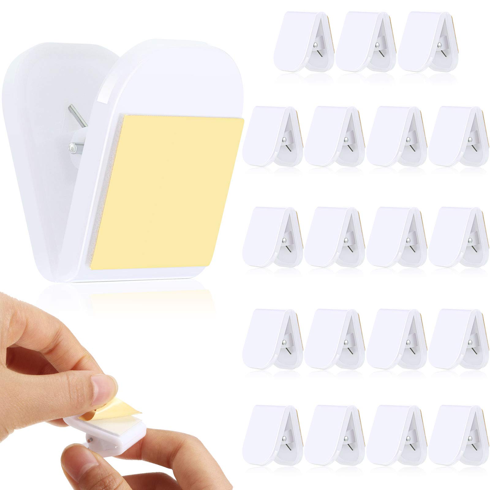 Patelai 20 Pieces Self Adhesive Clips Plastic Tapestry Sticky Spring Wall Clips for Hanging Poster Photo Classroom Teacher Office Student Home(White)