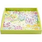 Caspari Meadow Flowers White Lacquer Square Tray – 14” x 14” Decorative Serving Tray, Handcrafted Wood & Lacquer Finish, Floral Art-Inspired Home Accent – 1 Each