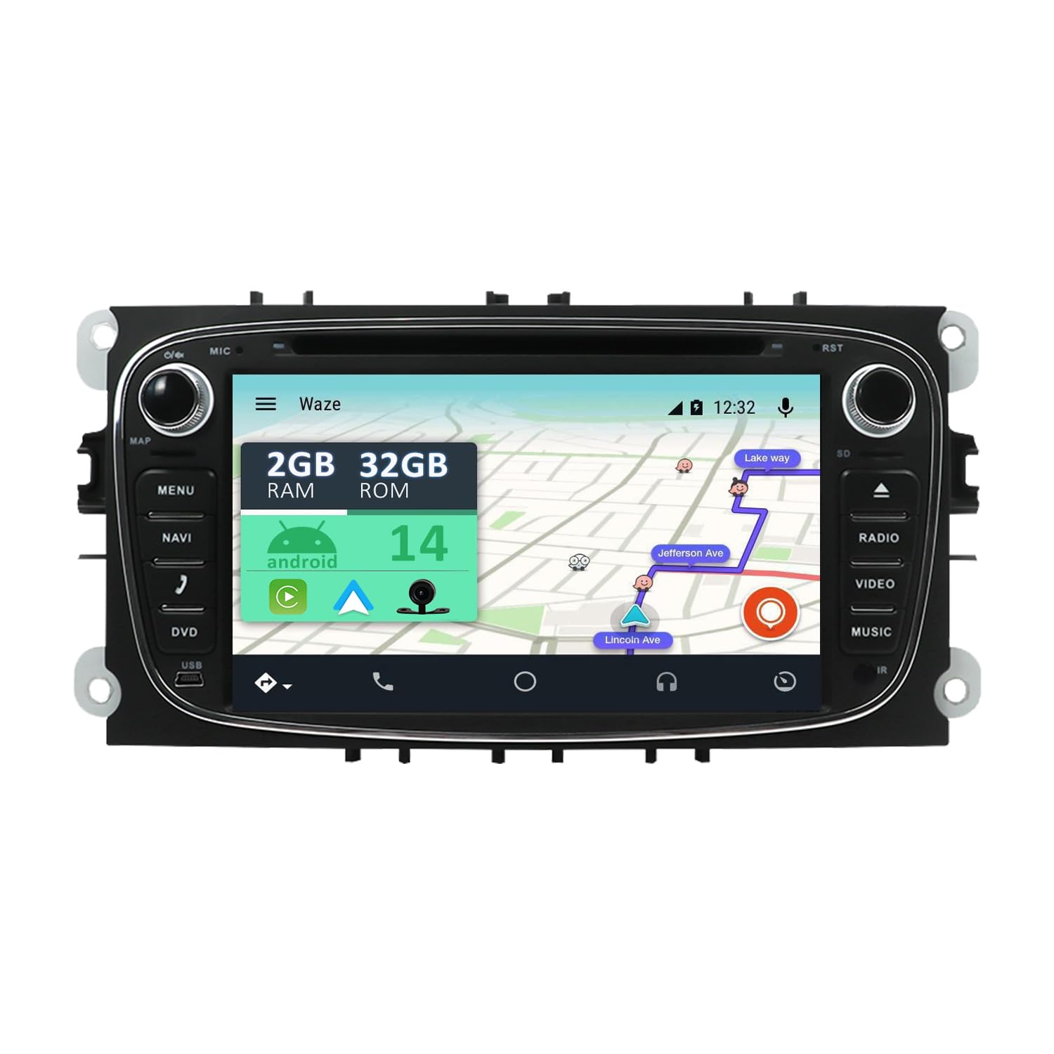 YUNTX Android 10 Car Stereo Compatible with Ford Focus/Mondeo/Smax/C-max/Galaxy/Connect - GPS 2 Din - Free Rear Camera&MIC&Canbus - Support DAB+ / Steering Wheel Control /4G/WiFi/Bluetooth/MirrorLink