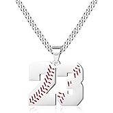 Btysun Baseball Necklaces Baseball Jersey Number 0-99 Charms Pendant Stainless Steel Necklace for Men Baseball Gifts Dad Husband Christmas Gift for Him Mens Jewelry