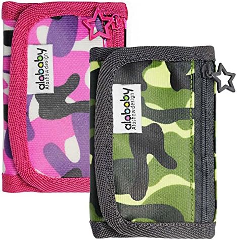 Alababy Boys Girls Kids Multicolor Camo Canvas Trifold Wallet with Zipper (set2)