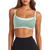 LASLULU Womens Double Layered Sports Bra Adjustable Spaghetti Straps Sexy Scoop Neck Wireless Padded Workout Yoga Crop Tops