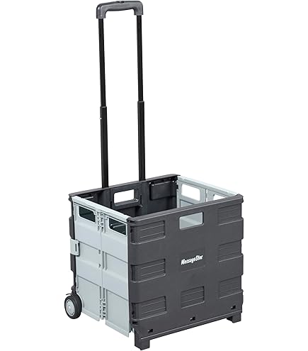 Inspired Living Ultra-Slim Rolling Collapsible Utility Cart - Holds 80 Lbs, Telescopic Handle, For Shopping & Home