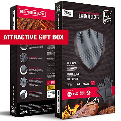 Premium Silicone BBQ Gloves & Grill Gloves in Attractive Gift Box. 13.5 inch Long for Better Protection. These Grilling Gloves are Best For Barbecue & Oven, Heat Resistant to 442 F (Size: S/M, 1 Pair)