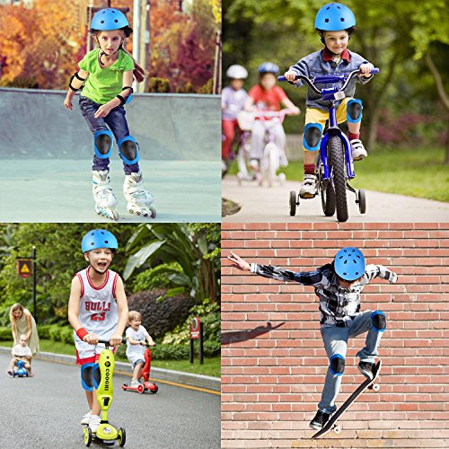 Kids Protective Gear Set, Sport Safety Equipment Adjustable Child Helmet Knee Elbow Pads Wrist Guards for Skating Skateboard and Other Sports Outdoor Activities, 7 Packs - Thumbnail 6