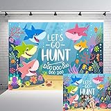 TJ 7X5FT Baby Shark Family Let's Go Hunt Photo Background Under The Sea Photography Backdrops Baby Shower Kids Birthday Theme Party Decor Banner Studio Props Vinyl