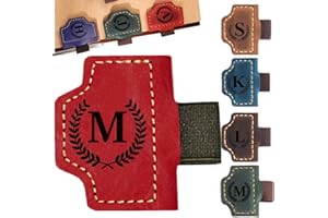 BOMEIQEE Custom Bookmark with Pen Holder with 26 Letters Personalized Magnetic Leather Book Mark, Customized Name Book Marker Clip with Initial for Men Women, Gifts for Book Lovers, Readers, (Red, M)
