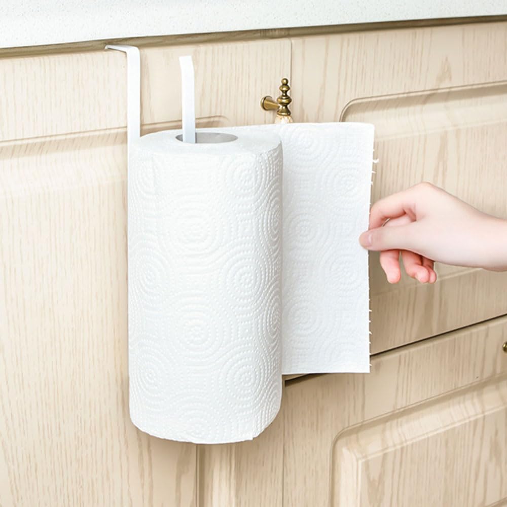 Photo 1 of TopHomer Paper Towel Holder Under Cabinet Paper Towel Rack White Roll Organizer NO Drilling Double Use for Kitchen, Bathroom Paper Towel Holder Organizer Storage Decor