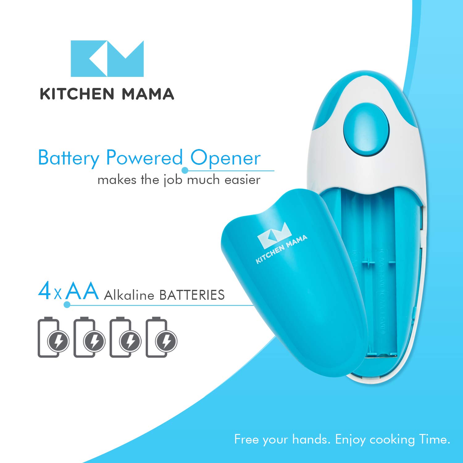Kitchen Mama Electric Can Opener Car - Open Your Cans Easily With The Touch Of A Button - Automatic, Hands-Free, Smooth Edge, Food Safe, Battery Operated (Sky Blue)