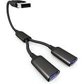 USB Splitter Cable 1 IN 2 OUT 1FT,USB 2.0 Male to Dual Female Extension Cord,Double Data+Charger Y Split Adapter USBA Port Hub for Laptop,PC/Computer,Desktop,Keyboard/Mouse,LED,TV,Printer,Xbox/PS4/PS5
