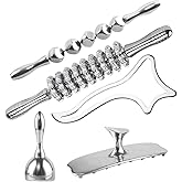 ONUEMP 5-in-1 Stainless Steel Therapy Massage Tools, Gua Sha Scraping Fascia Massage, Maderoterapia Kit Colombiana for Lymphatic Drainage, Cellulite Remover, Ice Body Sculpting