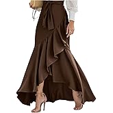 Verdusa Women's Elegant Wrap Ruffle Maxi Skirt High Waisted Dressy Belted Skirts Teacher Outfits