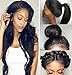 Fyonas Hair Long Wavy Lace Front Wigs for Women Natural Looking Wave Guleless Wig Half Hand Tied Heat Resistant Synthetic Fiber (22 Inch,Black Color)