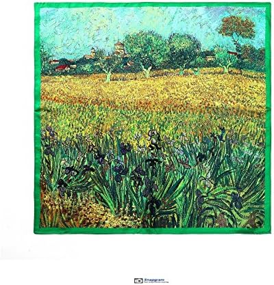 Aqueena Women's 100% Luxury Square Silk Neckerchief Digital Printing Scarf oil painting colletion (Van Gogh's Pastoral scene)
