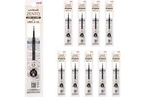 三菱鉛筆 uniball ZENTO Water-Based Ink Refill UBR-Z-05, 0.5mm Fine Point, Black, Compatible with uniball ZENTO Pens, UBRZ05.24, Pack of 10
