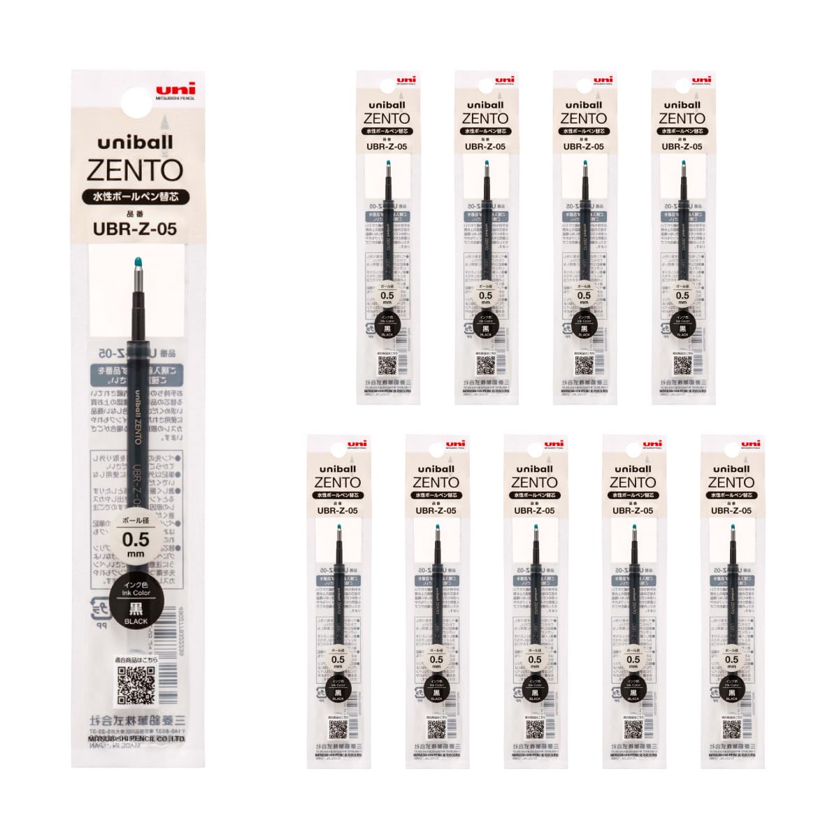 Photo 1 of uniball ZENTO Water-Based Ink Refill UBR-Z-05, 0.5mm Fine Point, Black, Compatible with uniball ZENTO Pens, UBRZ05.24, Pack of 10
