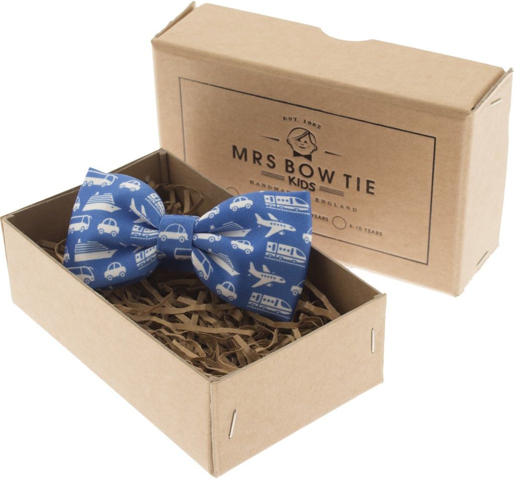 Mrs Bow Tie Planes, Trains & Motors Junior Ready-Tied Bow Tie - Blue 2-5 Years